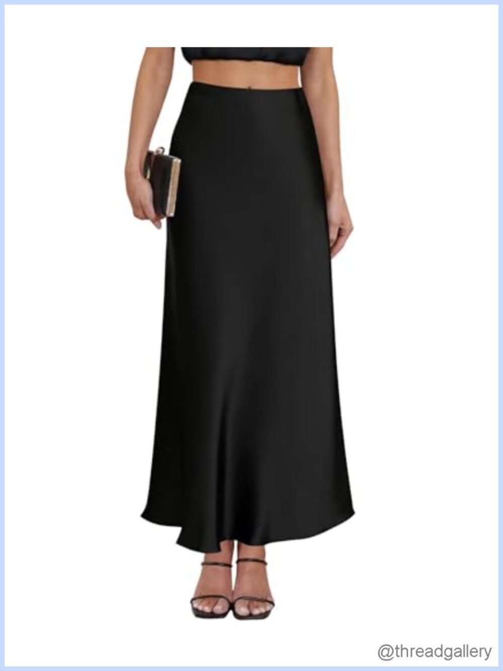 Satin Silky A-Line Midi Skirt Side Slit High Waist Formal